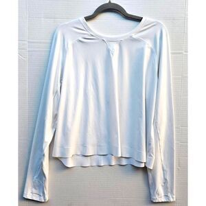Lululemon White Long Sleeve Top | Mesh High Low Hem w/ Cuffins Size 12 Flawed